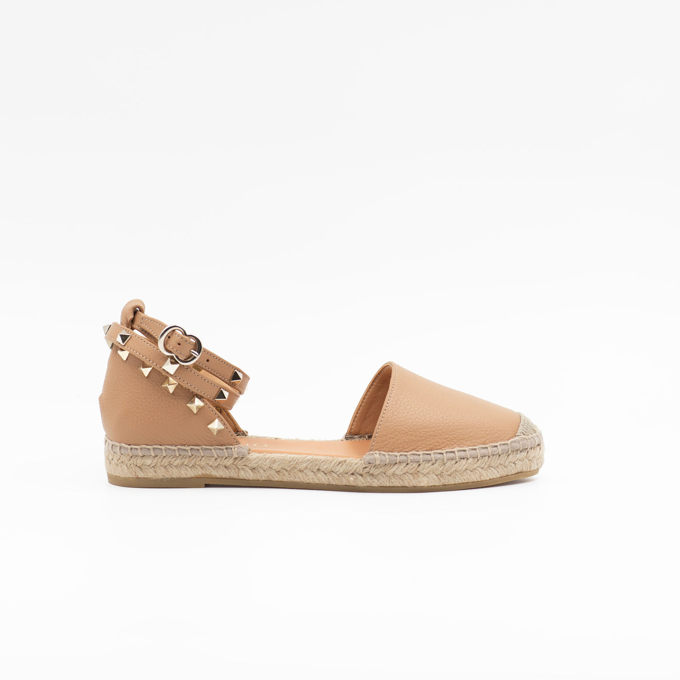 Beige leather espadrille with silver studs