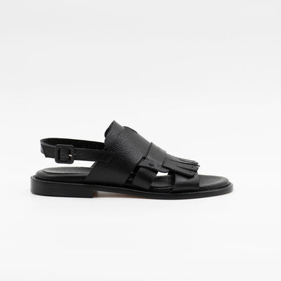 Black Grained Leather Sandal