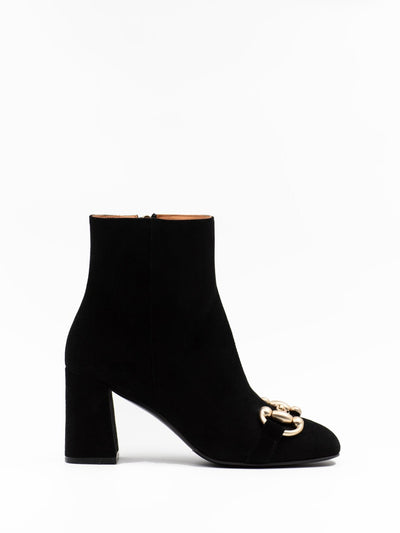Black suede ankle boots with horsebit
