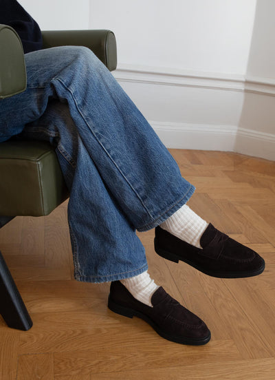 Brown suede penny loafer with EXTRALIGHT® rubber sole