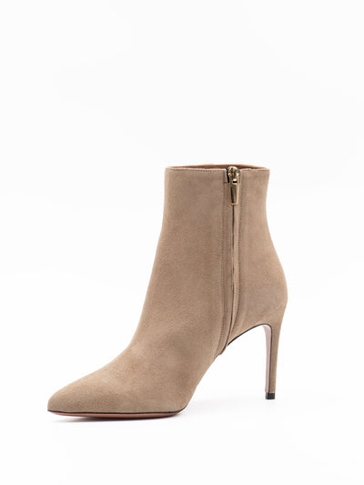 Beige suede leather stiletto ankle boots