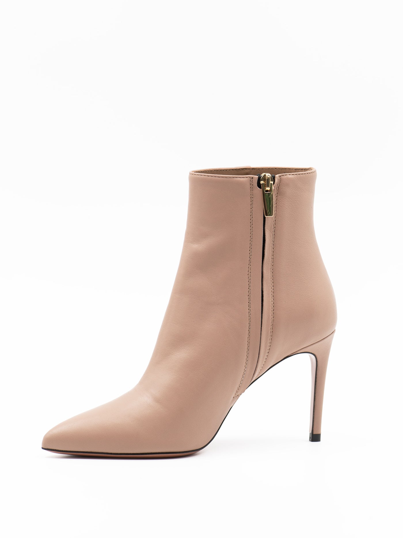 Beige Leather Stiletto Ankle Boots