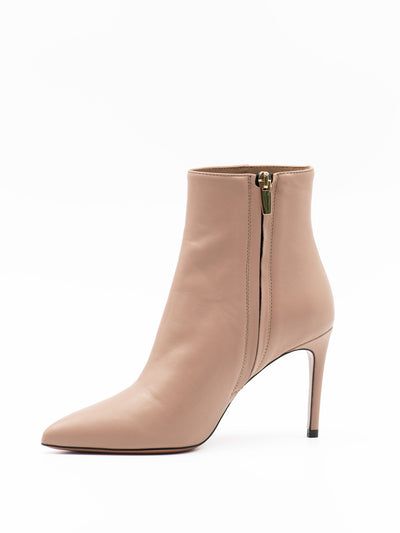 Beige Leather Stiletto Ankle Boots