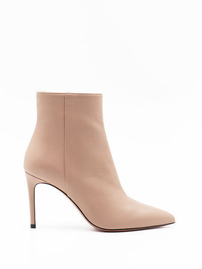 Beige Leather Stiletto Ankle Boots