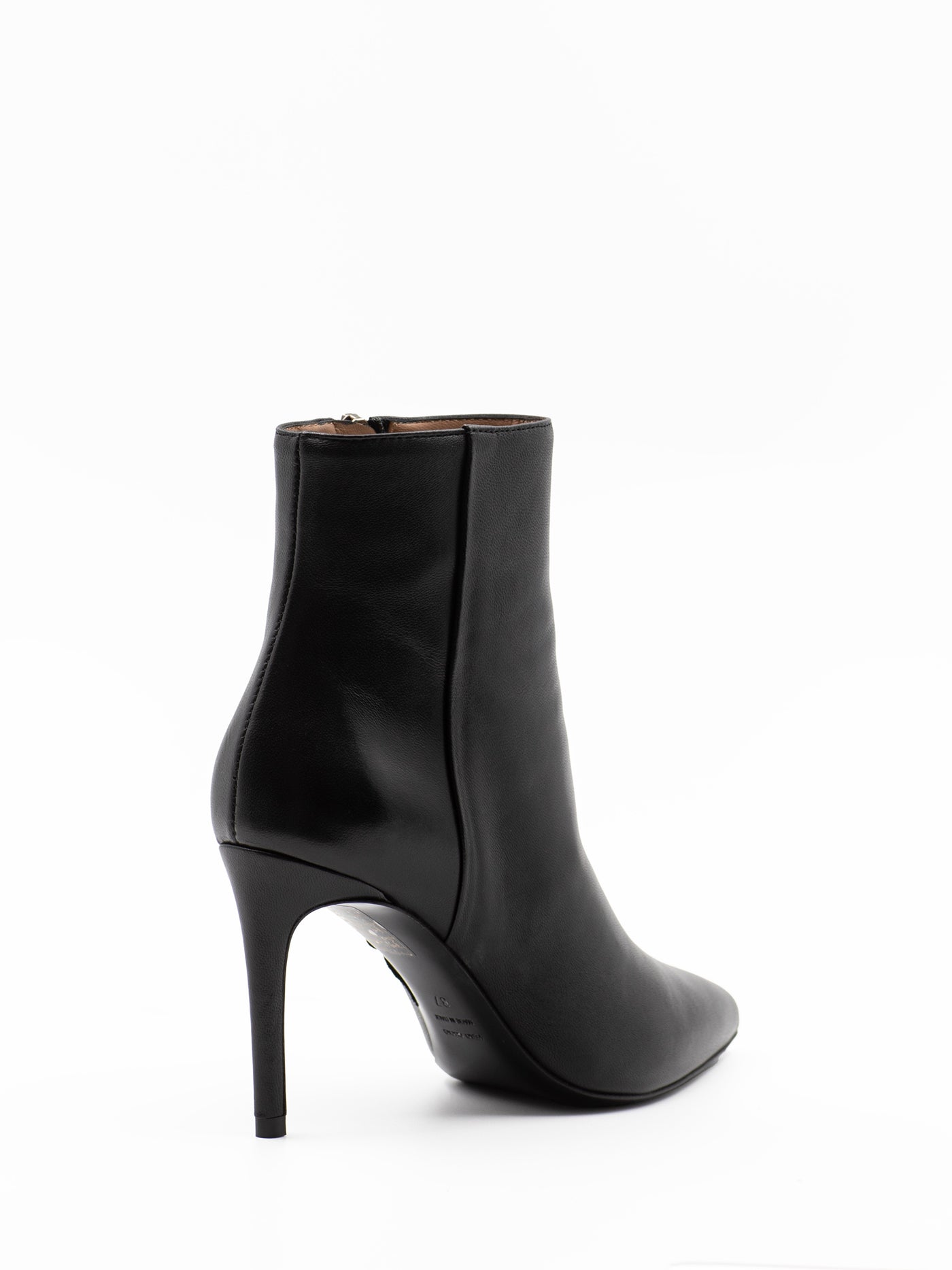 Black leather stiletto ankle boots