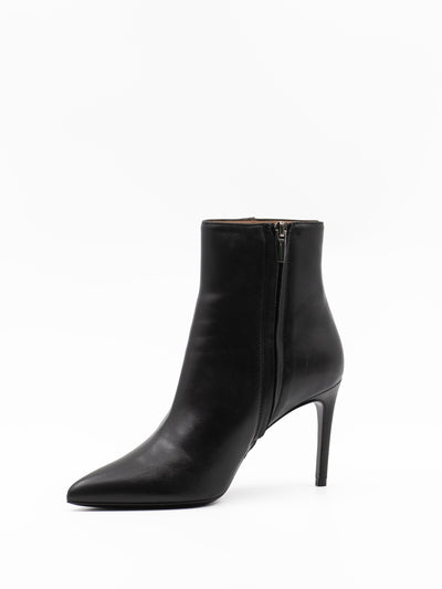 Black leather stiletto ankle boots