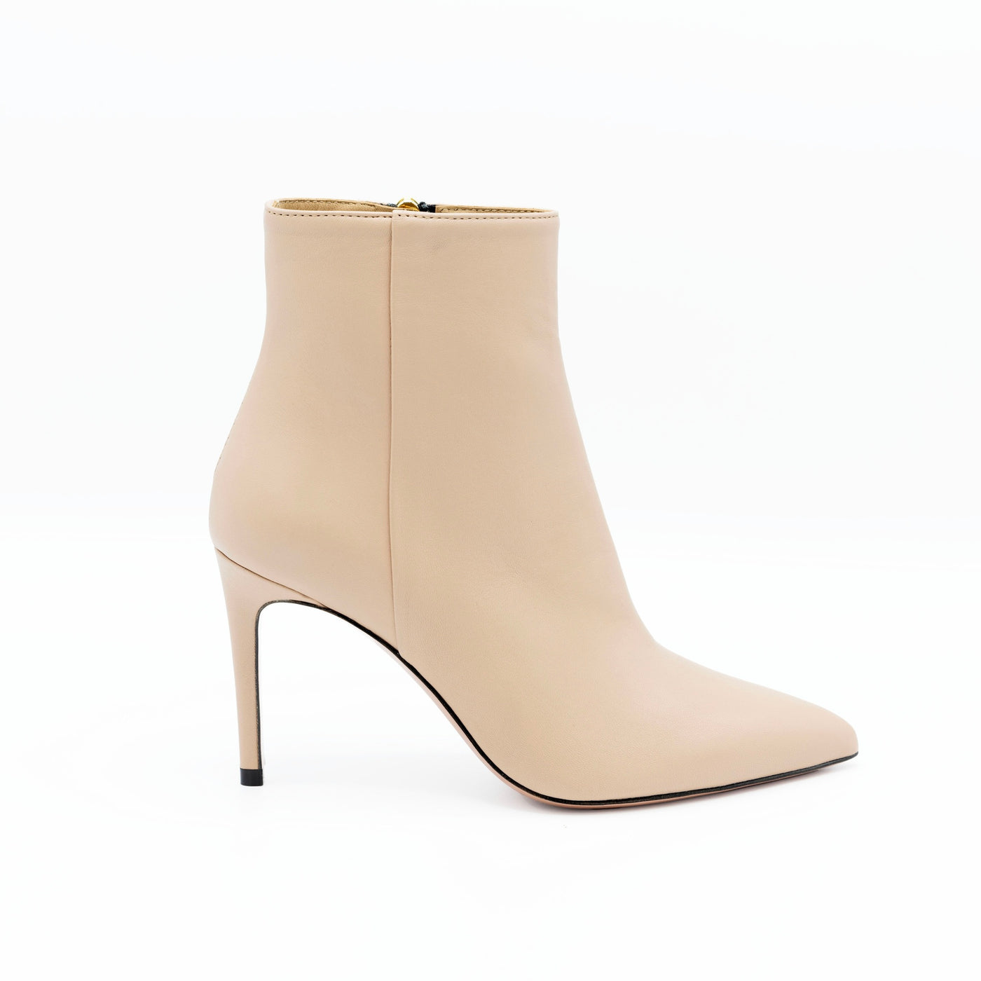 Beige leather stiletto ankle boots