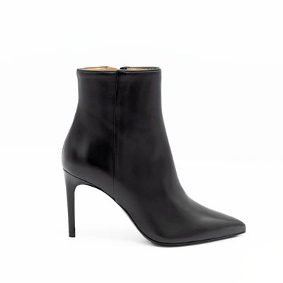 Black Leather Stiletto Ankle Boots