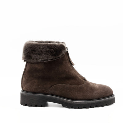 Zip Up Shearling Boots in Brown