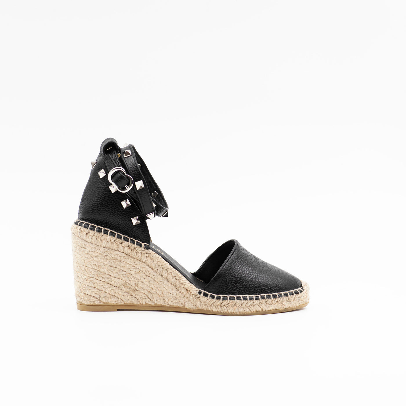 Wedge espadrille in black with silver studs