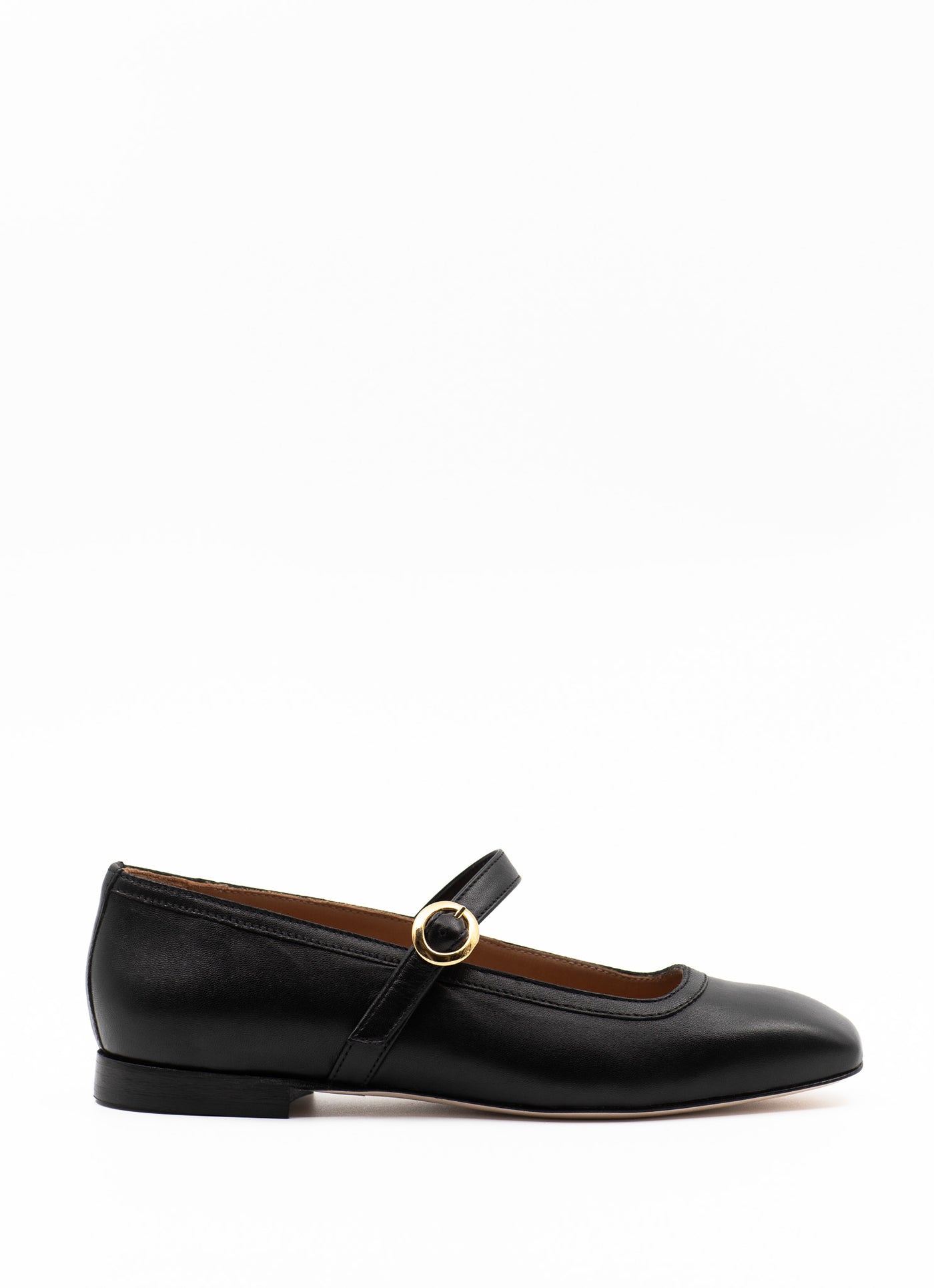 Square-toe Mary Jane flats in black leather