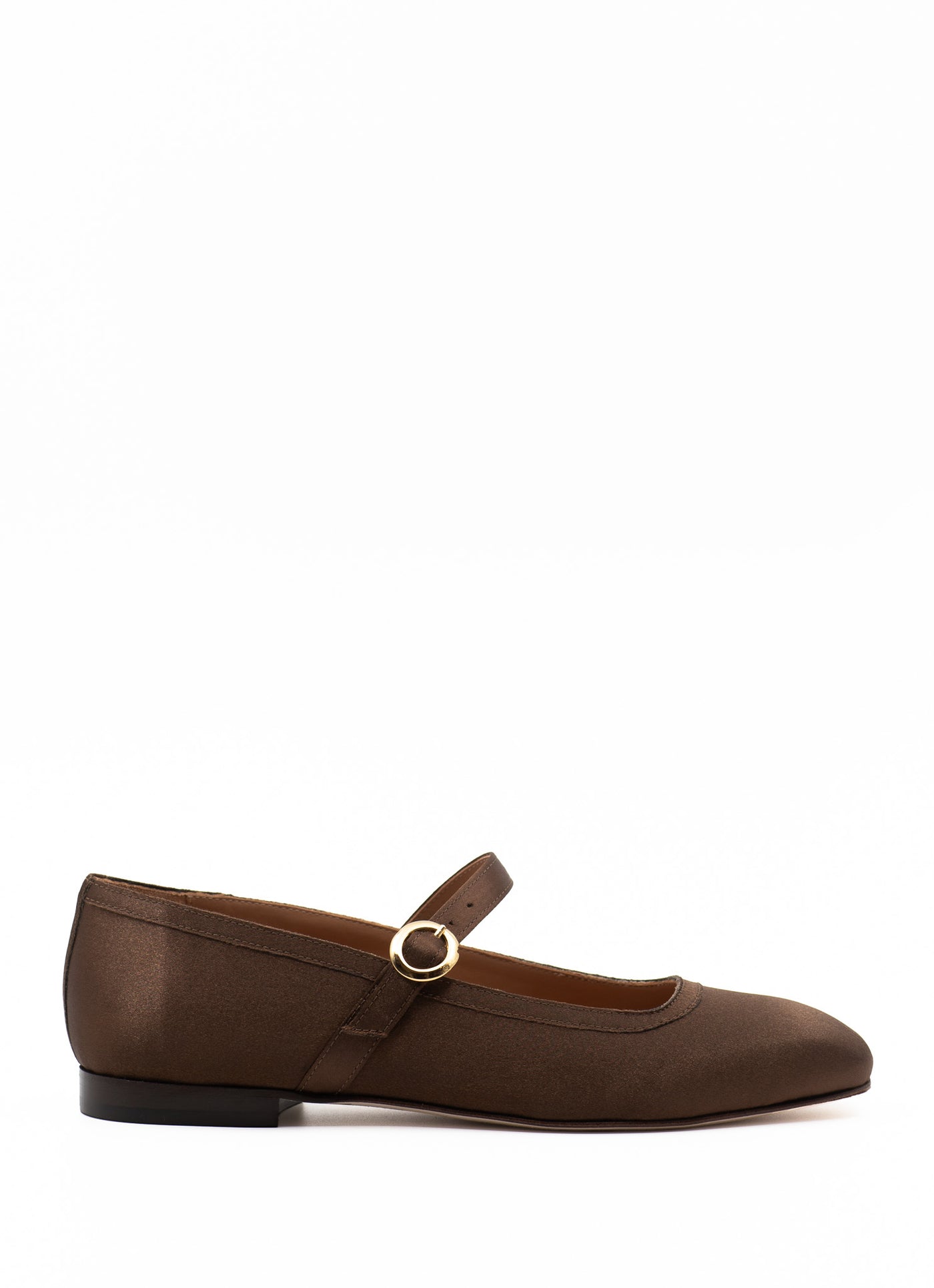 Square-toe Mary Jane in brown satin