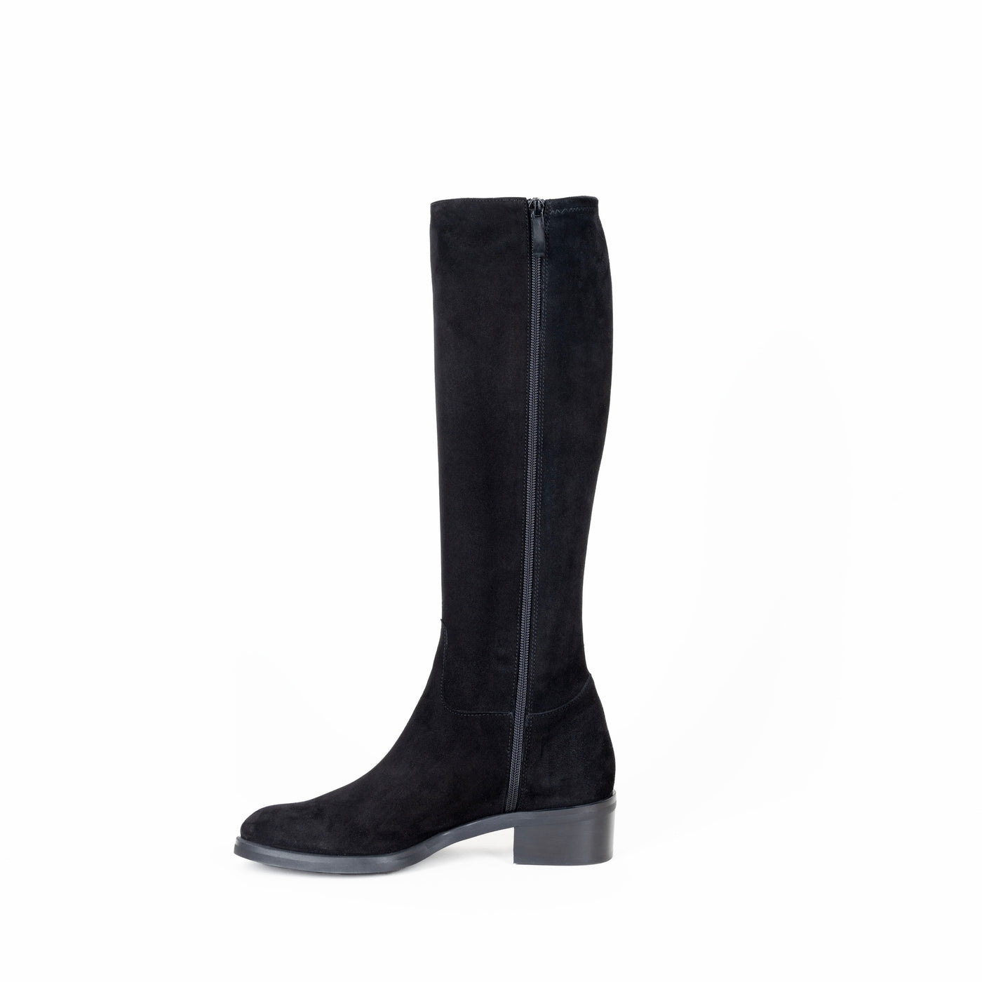 Black Suede Stretch Knee-High Boots
