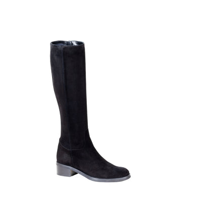 Black Suede Stretch Knee-High Boots