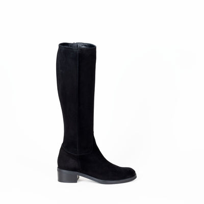 Black Suede Stretch Knee-High Boots