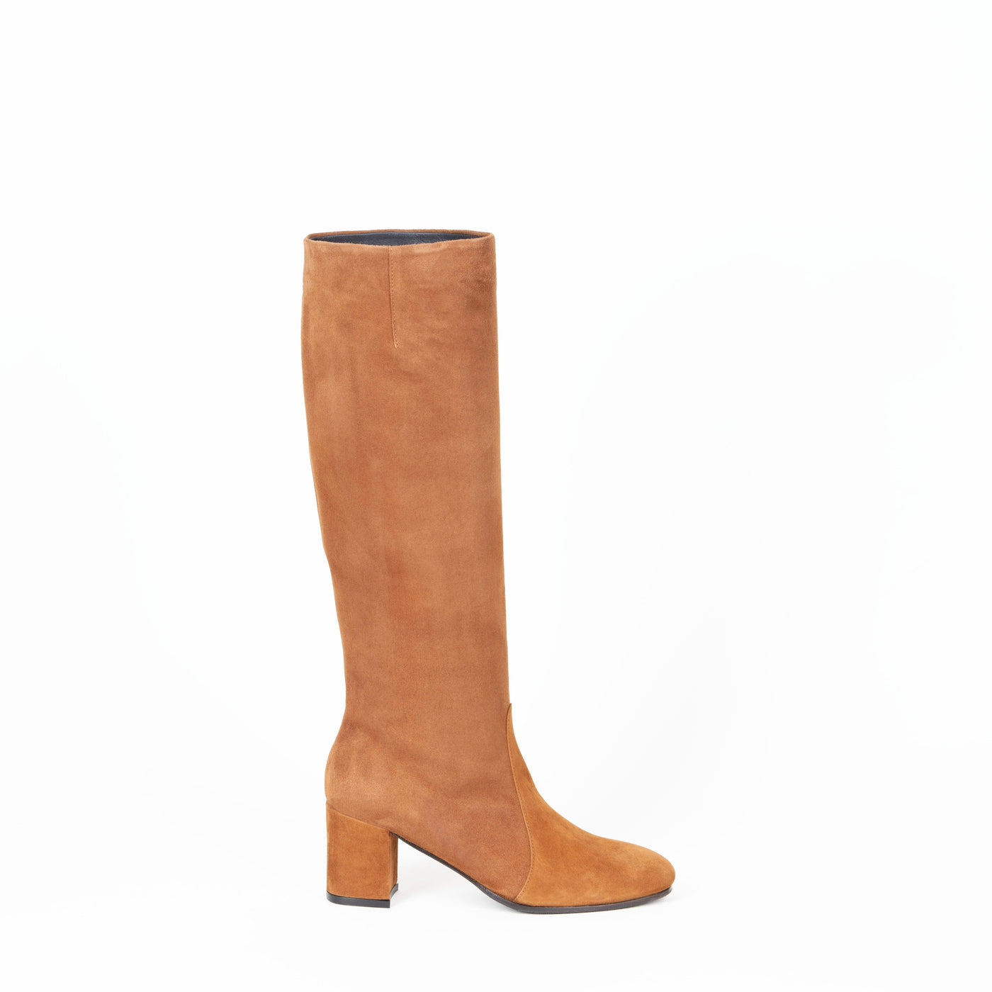 Cognac Suede Knee-High Boots