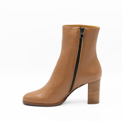 Block Heel Ankle Boots in Cognac Leather