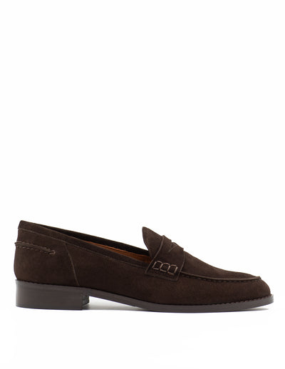 Women's brown suede penny loafers