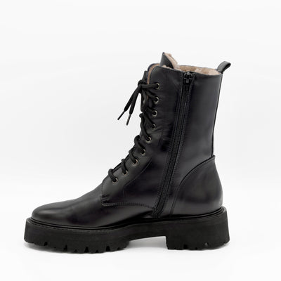 Black shearling lined ankle boots with zipper
