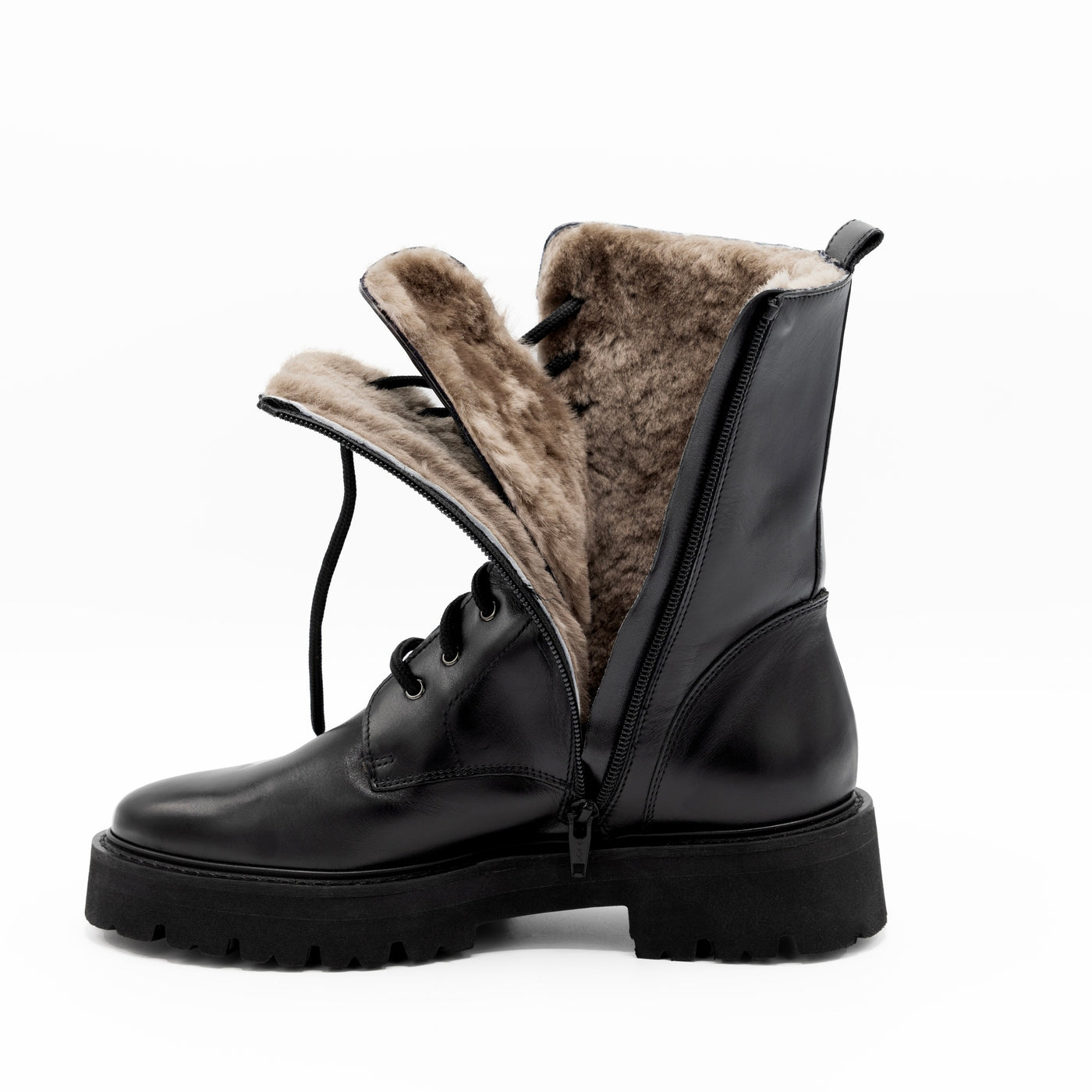 Black shearling lined combat boots