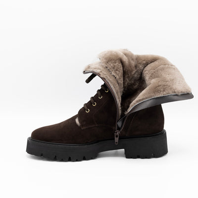 Brown shearling lined combat boots