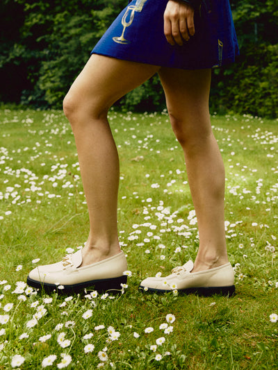 Embellished loafers in cream leather