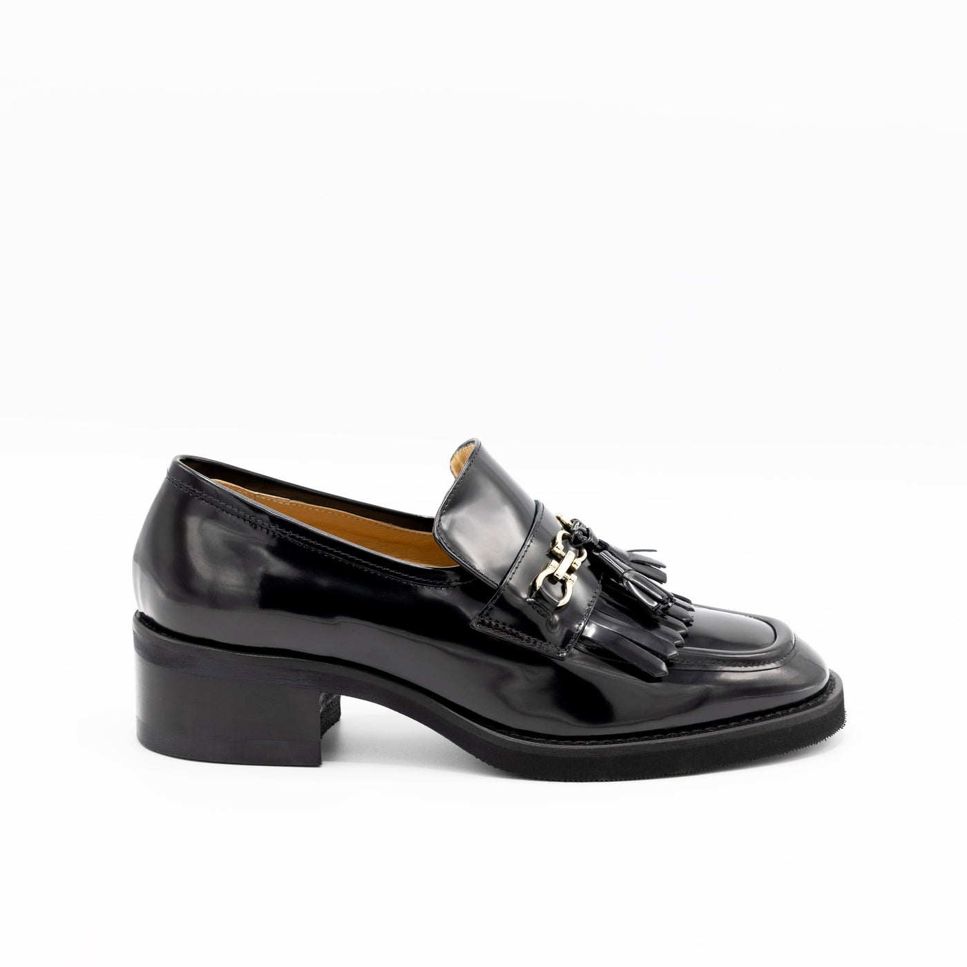 Embellished Heeled Loafers in Black