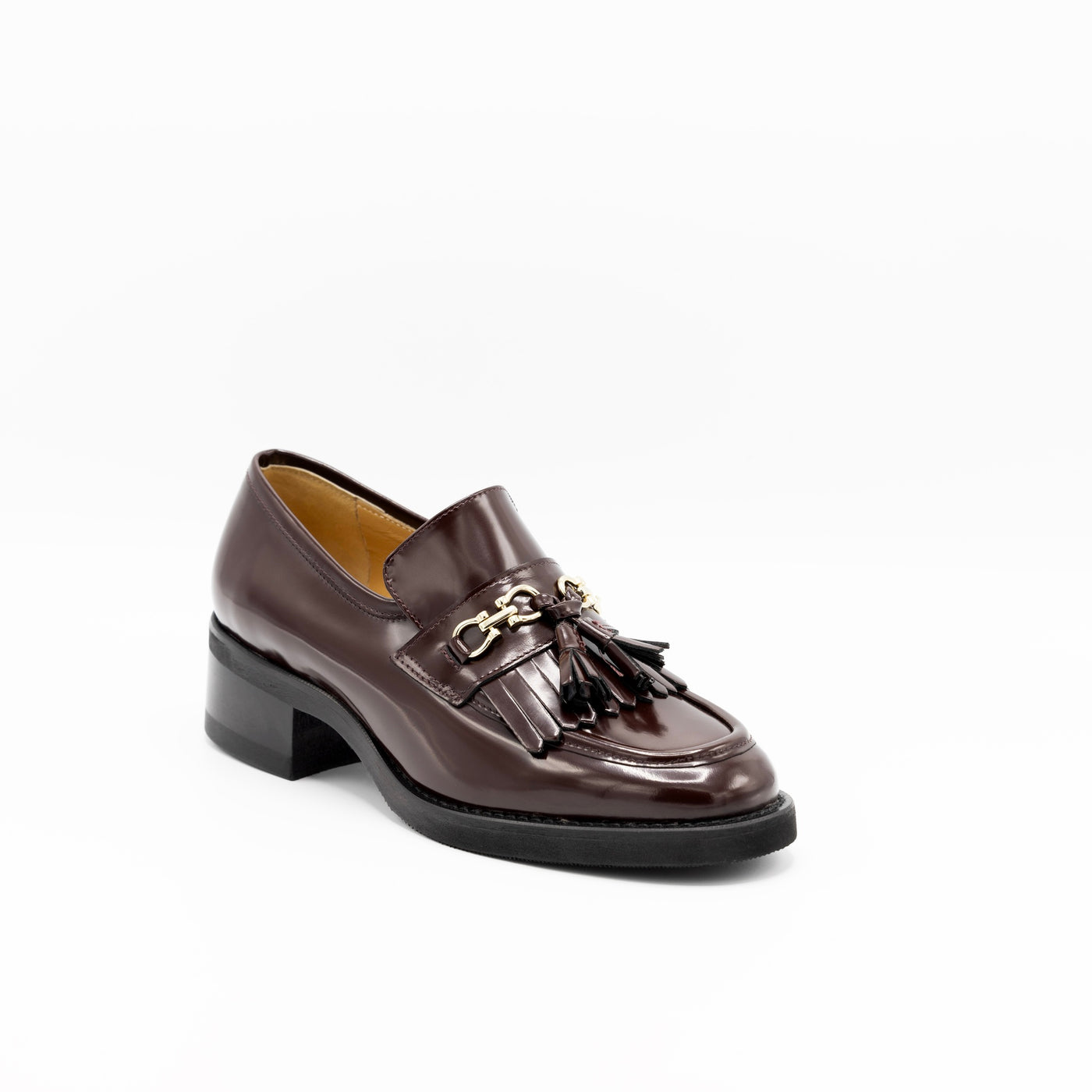 Embellished tassels loafers in dark brown patent leather