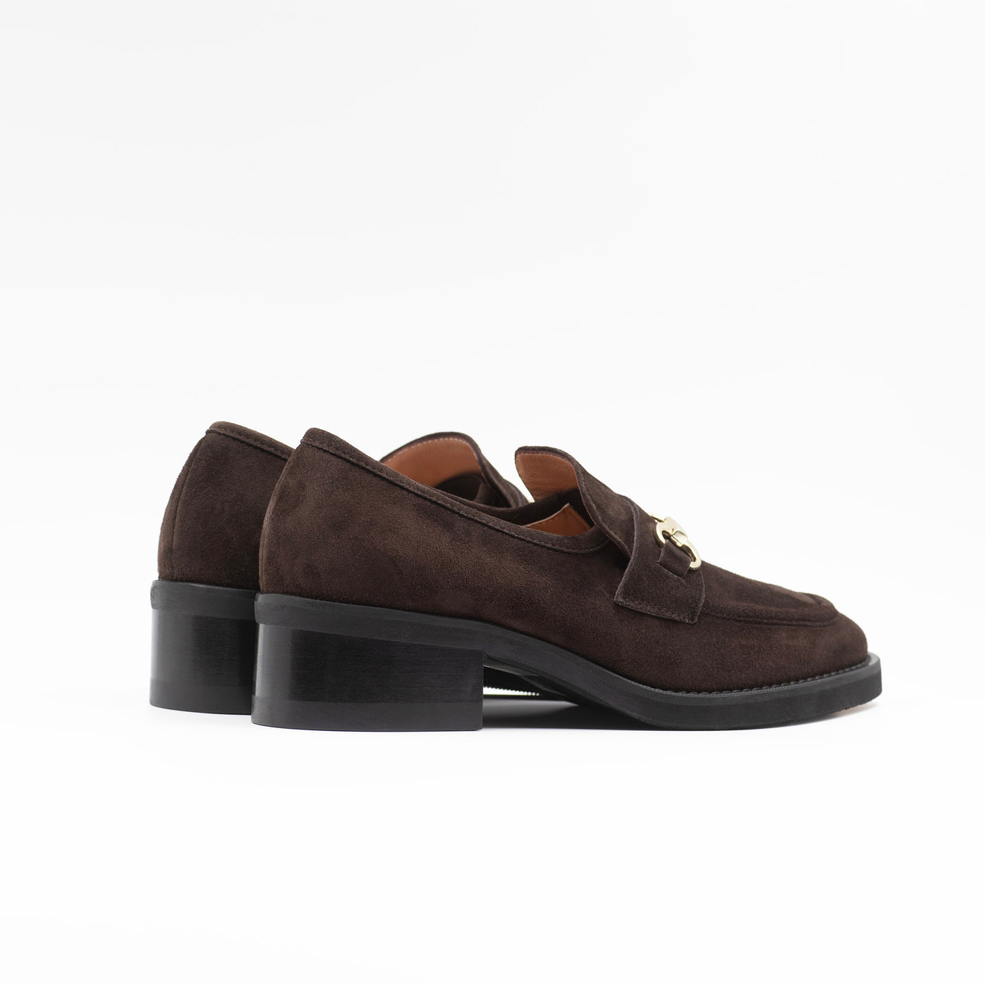 Heeled brown suede loafers