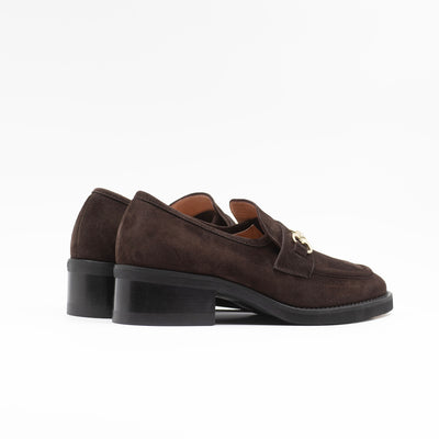 Heeled horsebit loafers in brown suede leather