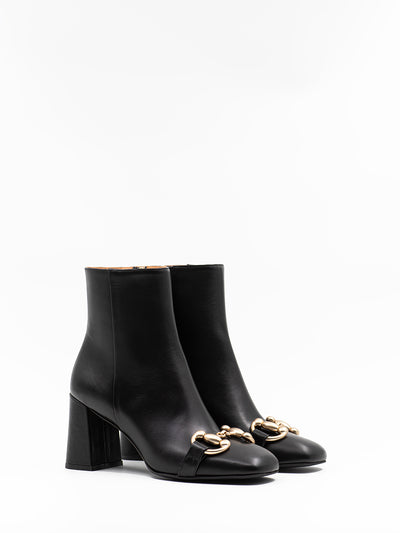 Black leather ankle boots with horsebit