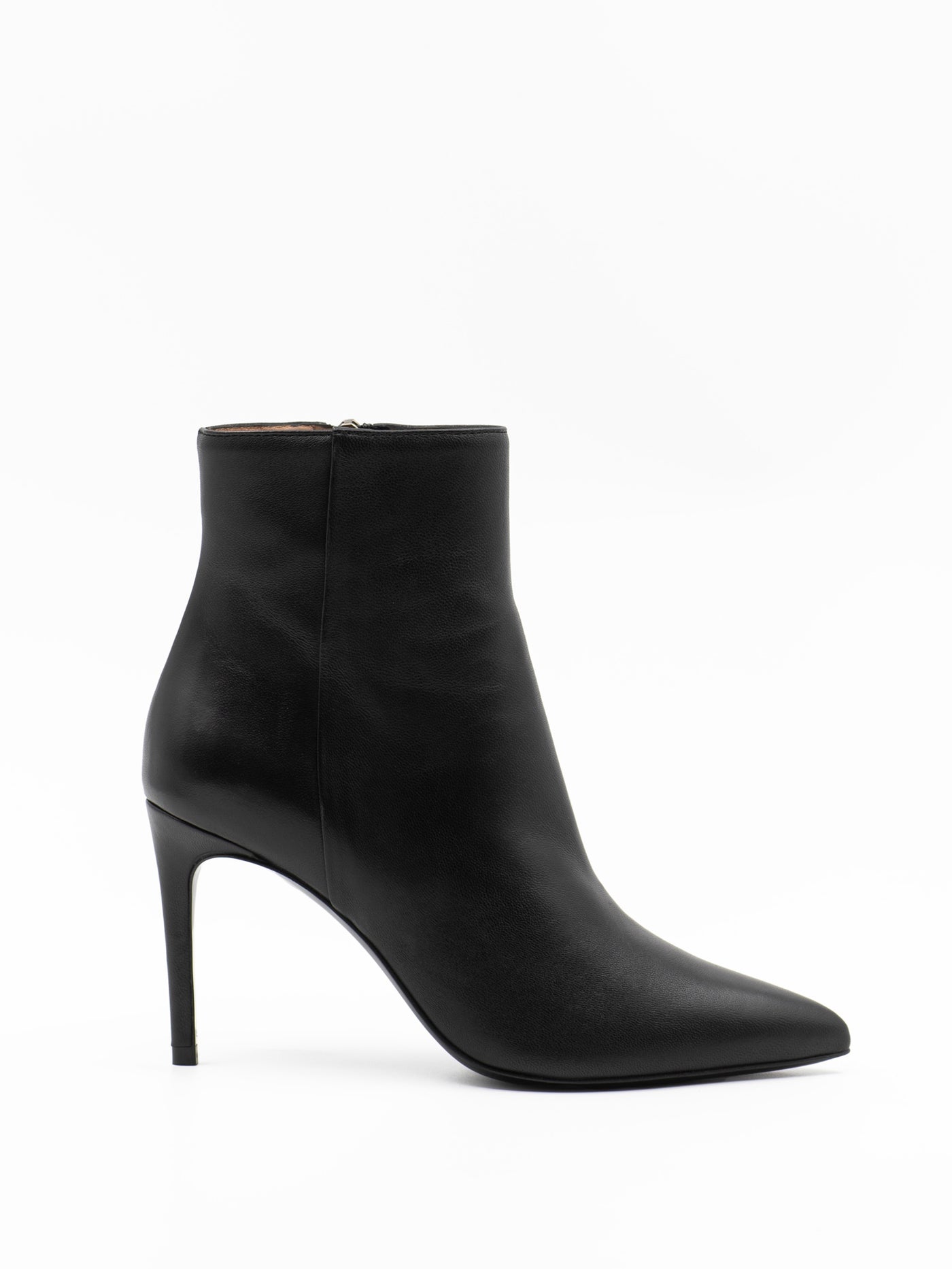 Black leather stiletto ankle boots