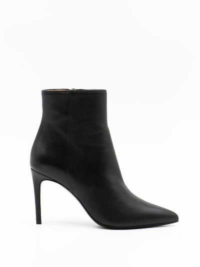 Black leather stiletto ankle boots