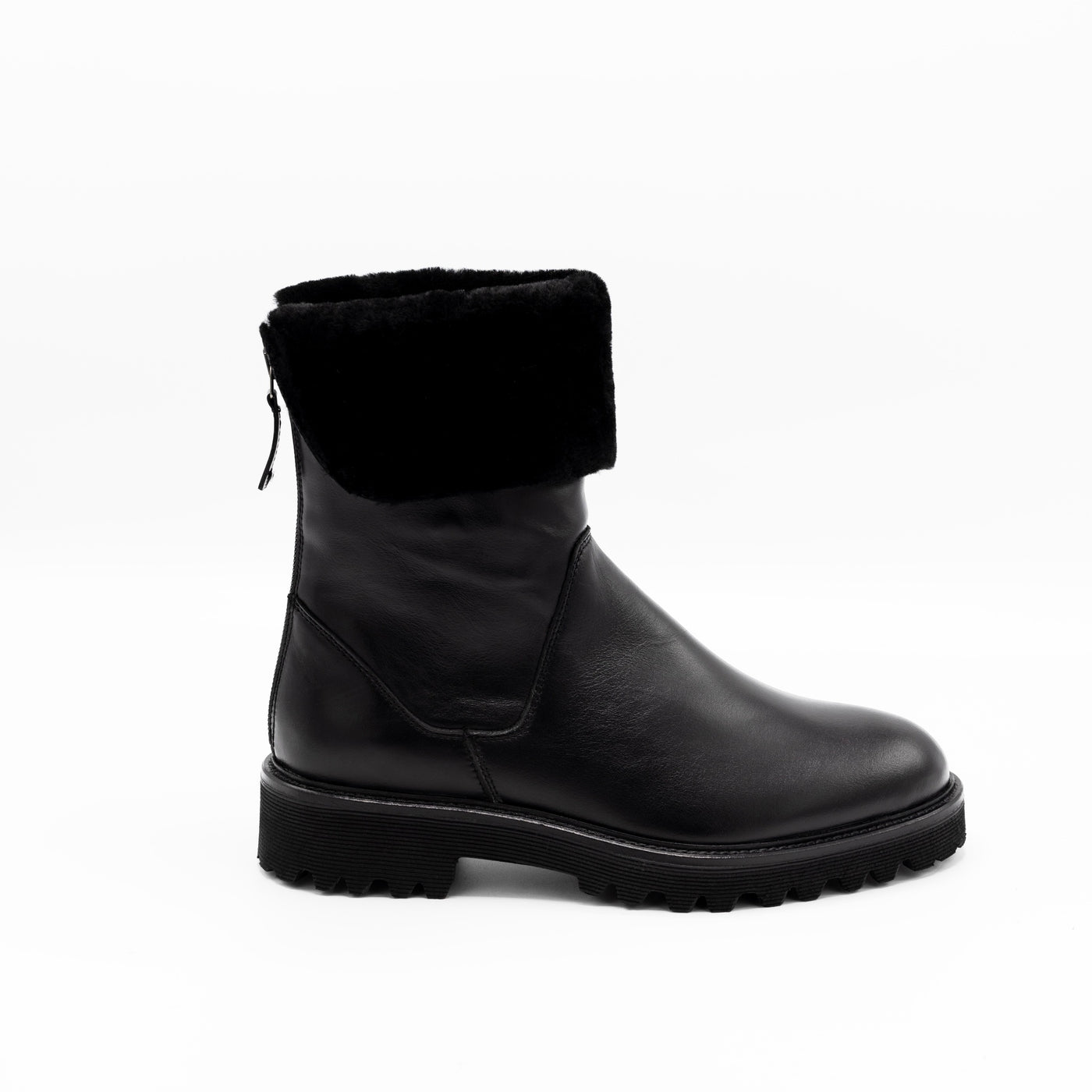 Shearling Lined Black Leather Boots