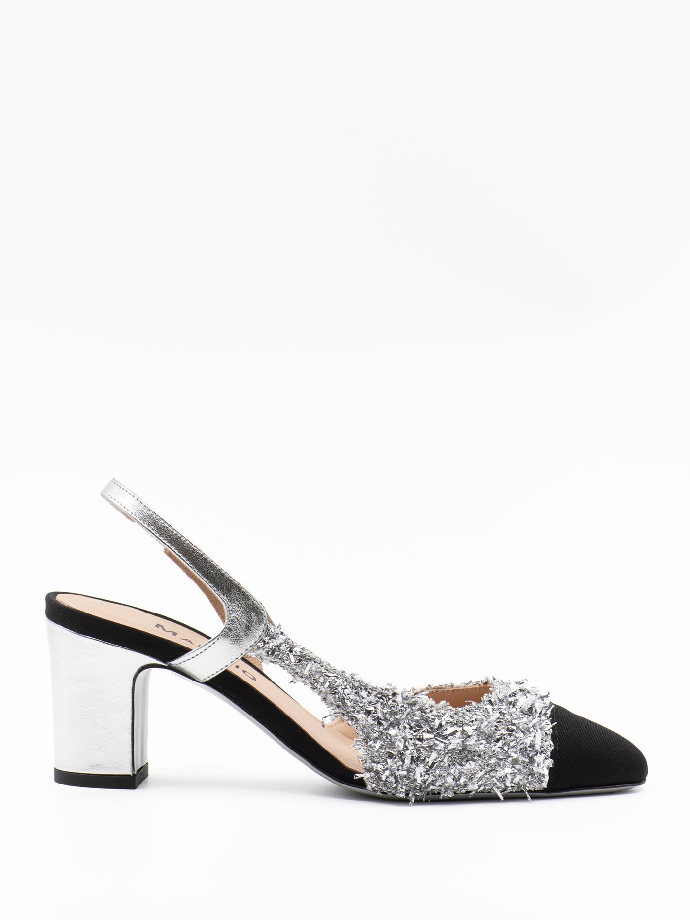 Tinsel silver metallic slingback sandals