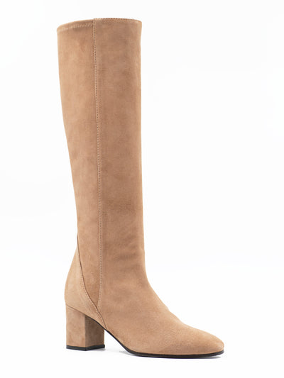 Suede stretch leather boots in beige