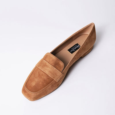 Square-toe Loafers in Cognac Suede
