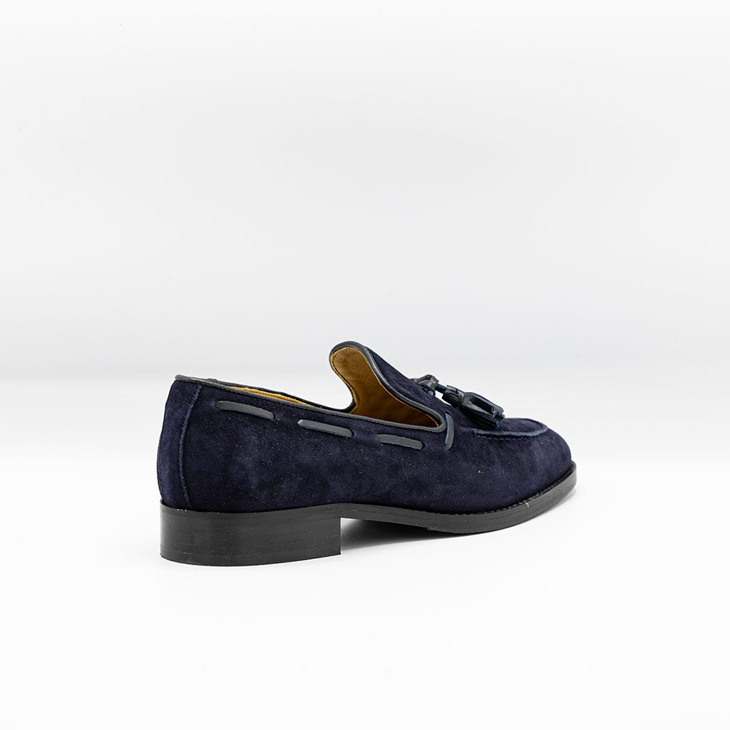 Women's navy suede leather loafers with tassels 