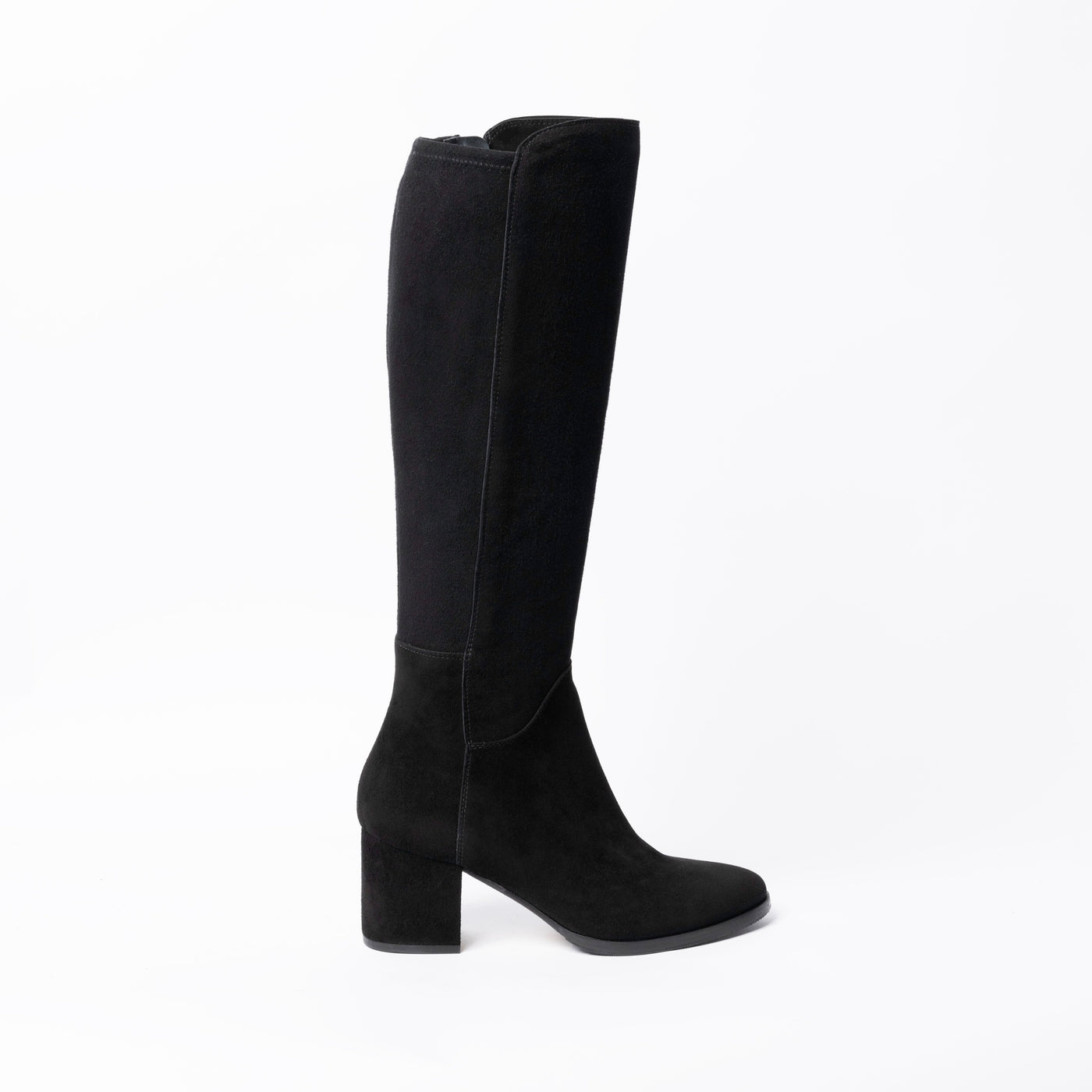 Stretch Knee High Boots in Black Suede