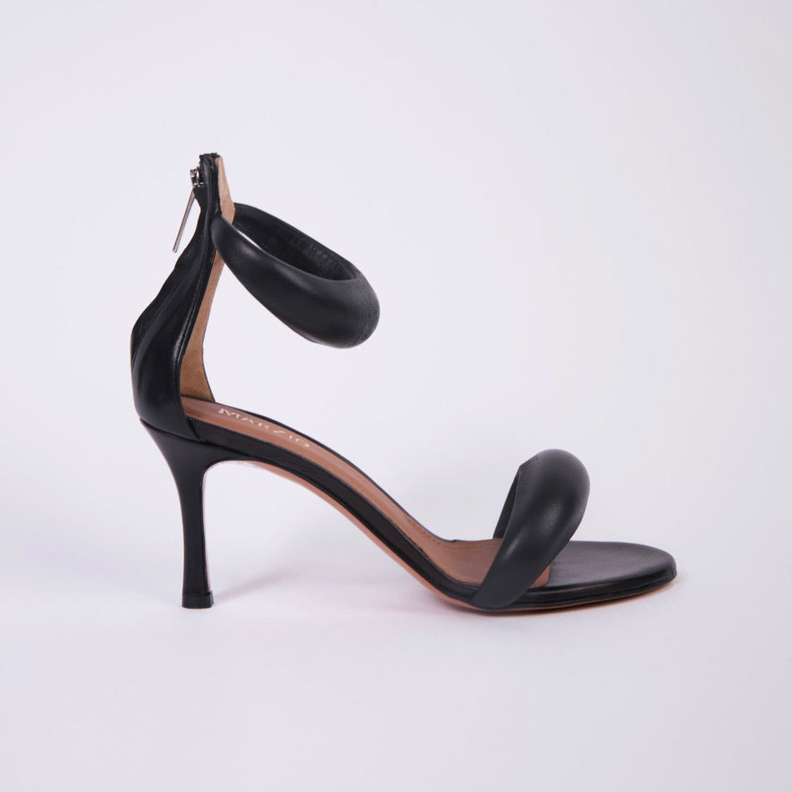 Cleopatra sandal - Heeled sandal with 80 mm stiletto heel. Ankle and toe strap are padded. Hidden zipper. 