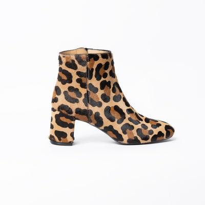 Mid heel ankle boots in Leo printed pony hair