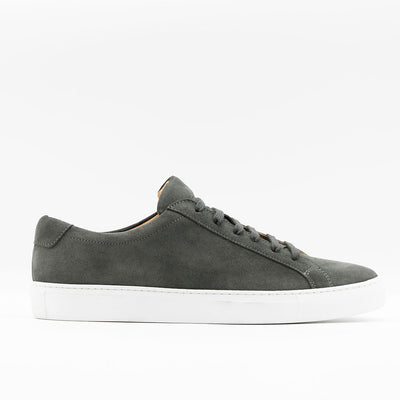 Men's sneaker in green suede with white rubber sole. 