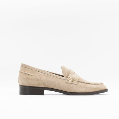 Women's classic Penny Loafers in Beige suede leather. 