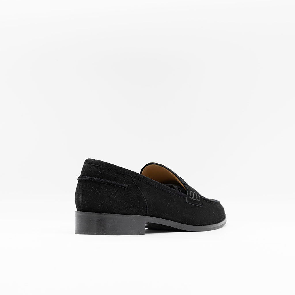  Women's classic Penny Loafers in black suede leather. 