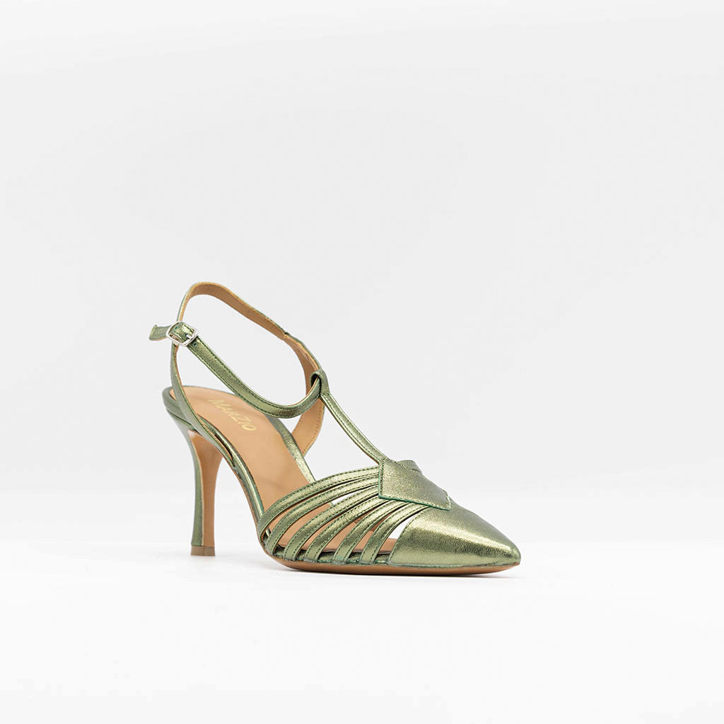 Caged leather sandals in green