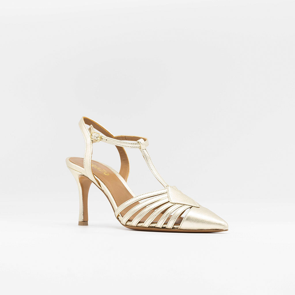 Caged gold leather sandals