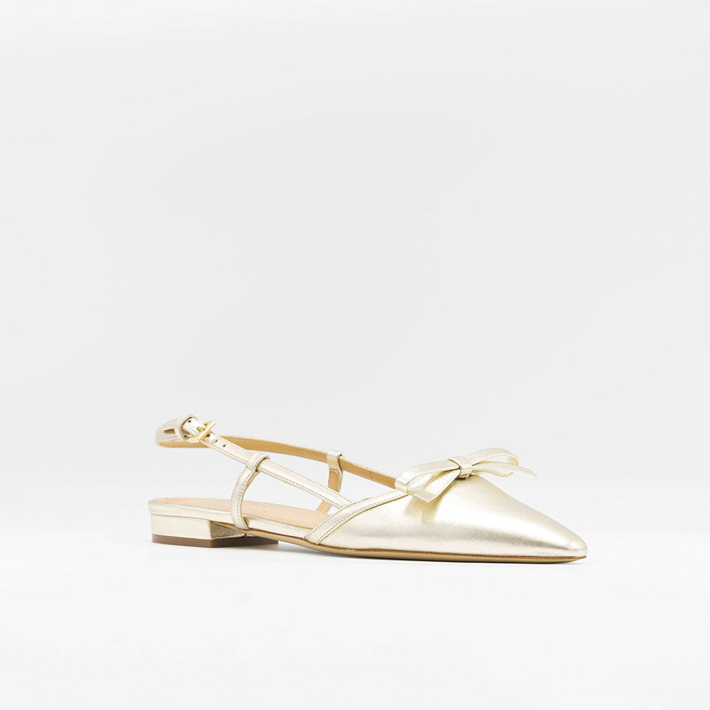 Gold slingback sandal with a bow