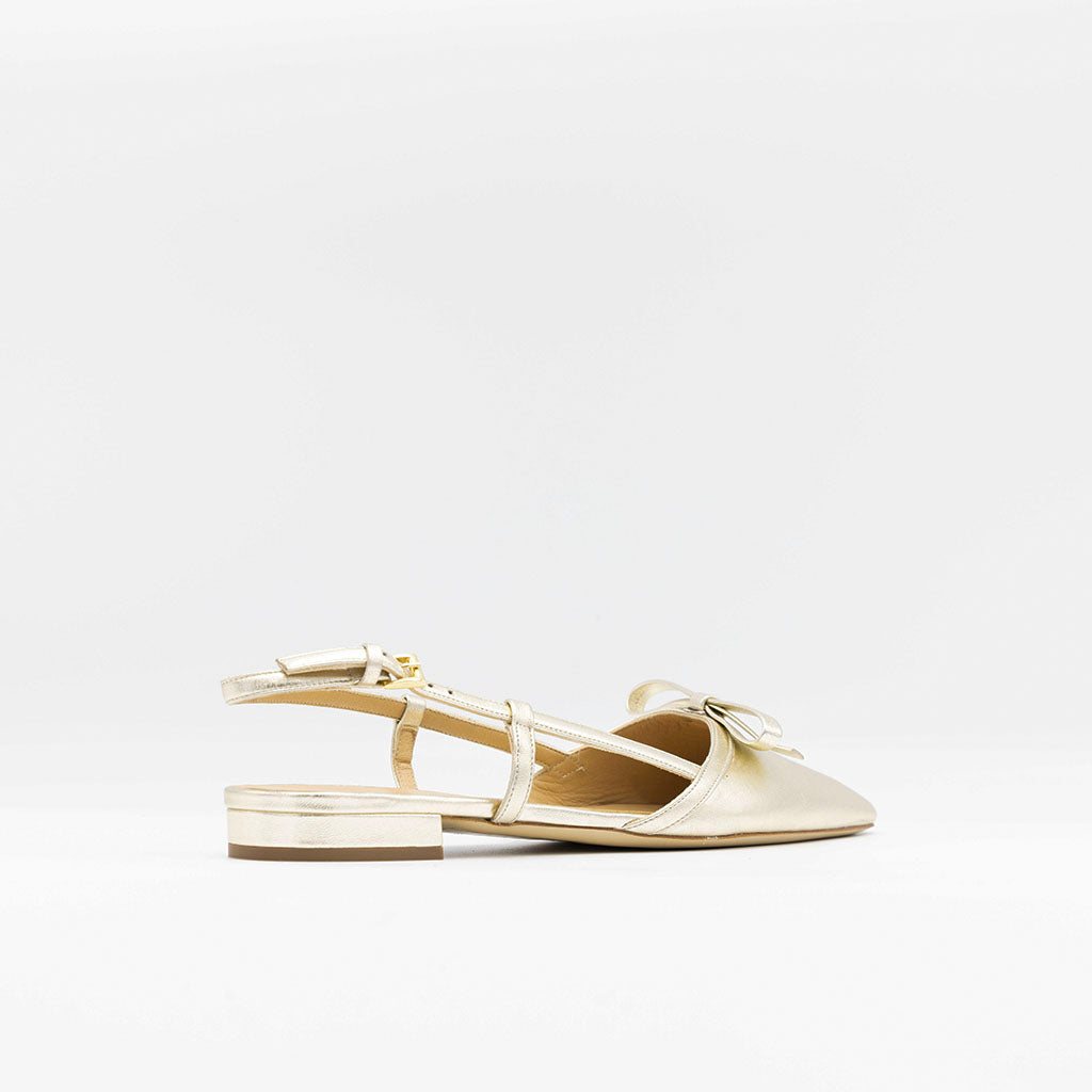 Metallic leather slingback sandal with a bow