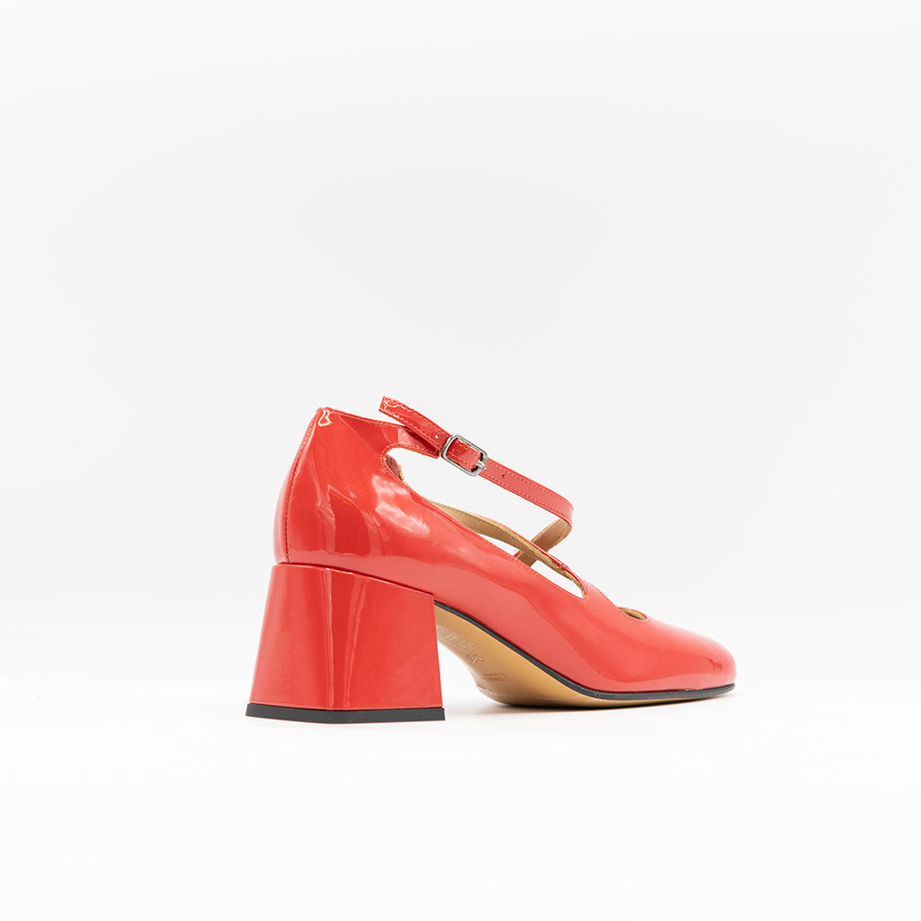 Square Toe Red Patent Leather Pumps