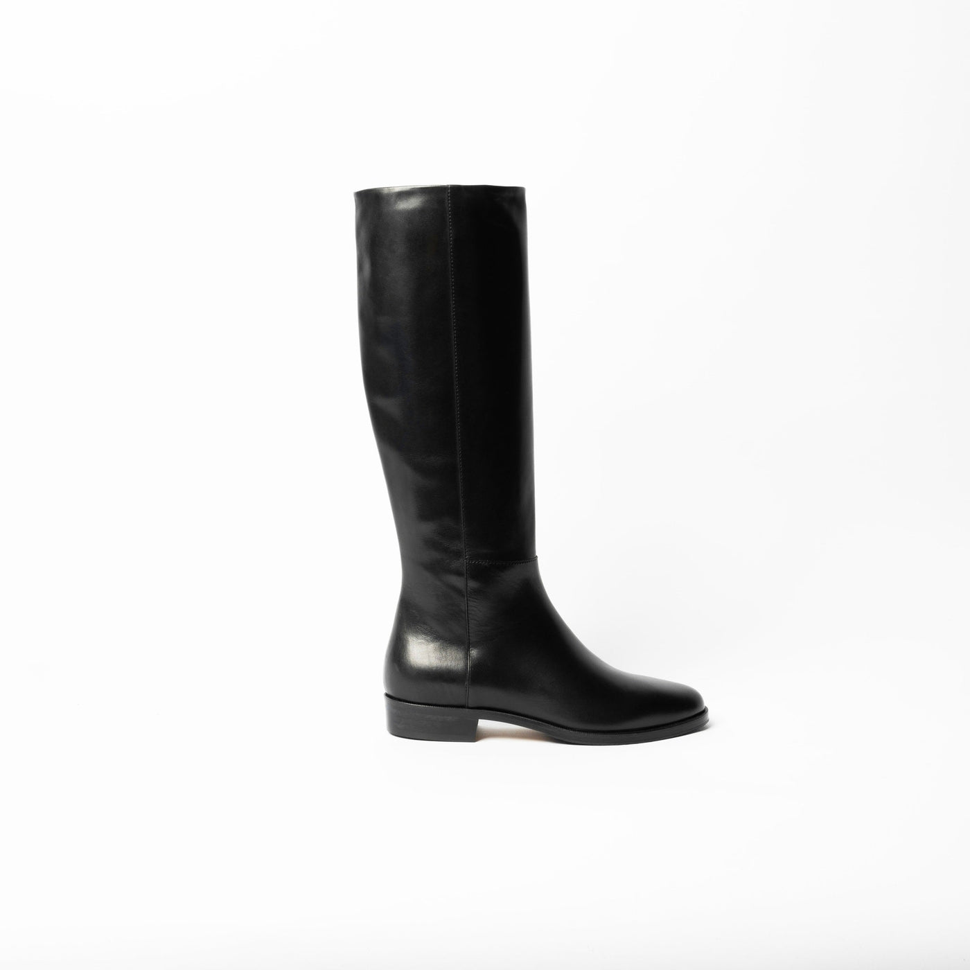 Women's black classic leather riding boots. 